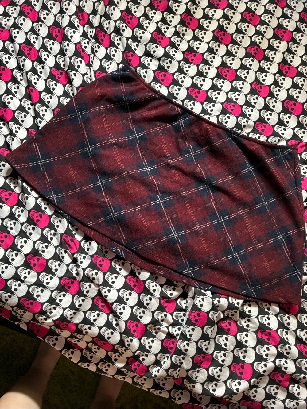 Maroon and navy plaid skort